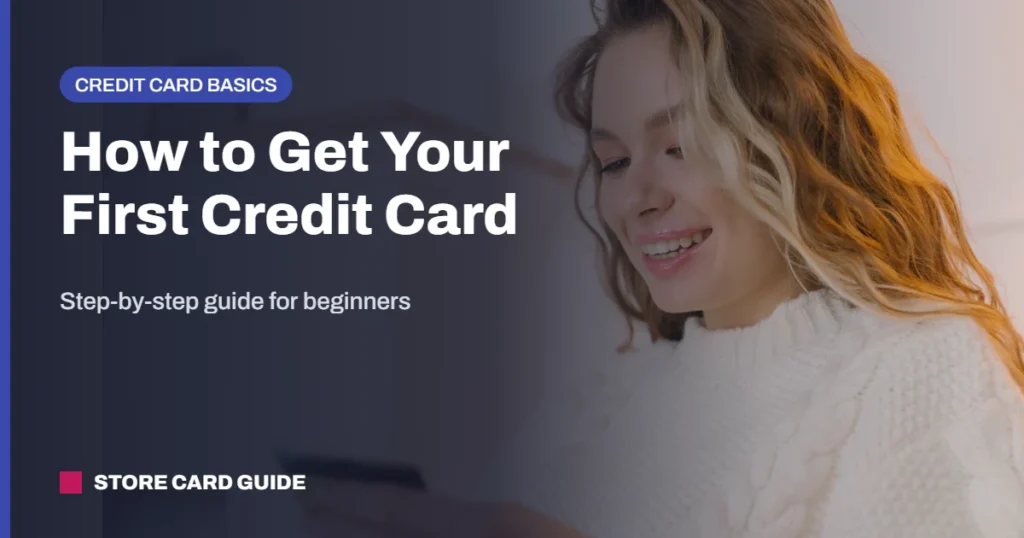 How to get your first credit card: happy woman holding a credit card at home