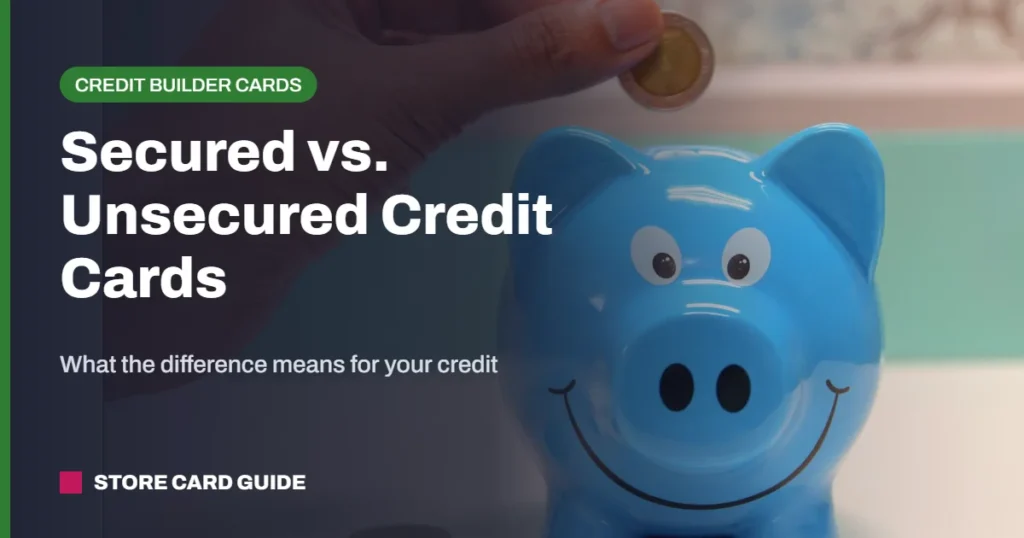 Secured vs unsecured credit card: hand putting a coin in a piggy bank