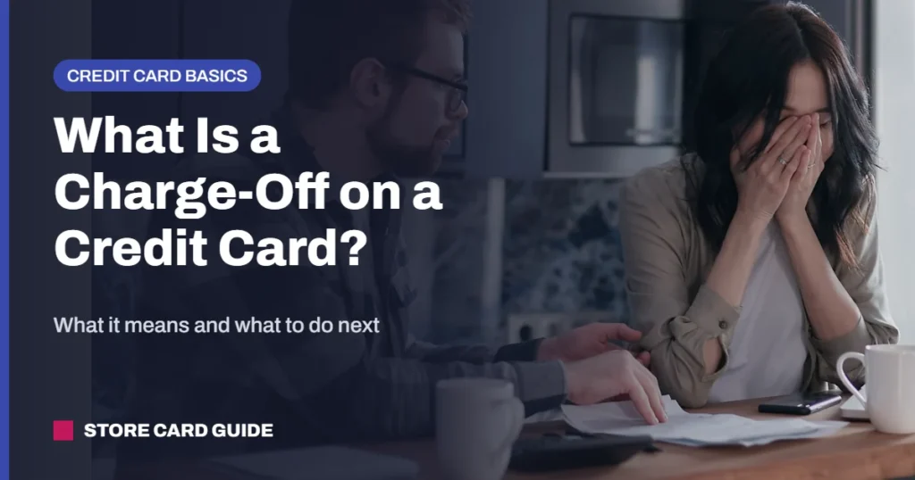 Credit card charge-off: couple stressed while reviewing bills at home
